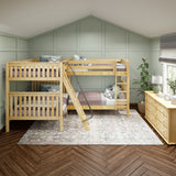 QUADRANT XL NS : Multiple Bunk Beds Twin XL over Full XL High Corner Bunk Bed with Angled and Straight Ladder, Slat, Natural