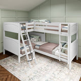QUADRANT XL WP : Multiple Bunk Beds Twin XL over Full XL High Corner Bunk Bed with Angled and Straight Ladder, Panel, White