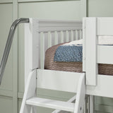 QUADRANT XL WS : Multiple Bunk Beds Twin XL over Full XL High Corner Bunk Bed with Angled and Straight Ladder, Slat, White