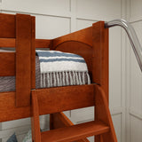 QUADRUPLE CP : Multiple Bunk Beds Full + Twin High Corner Bunk with Angled Ladder and Stairs on Left, Panel, Chestnut
