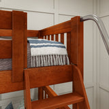 QUADRUPLE CS : Multiple Bunk Beds Full + Twin High Corner Bunk with Angled Ladder and Stairs on Left, Slat, Chestnut