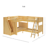 QUADRUPLE NP : Multiple Bunk Beds Full + Twin High Corner Bunk with Angled Ladder and Stairs on Left, Panel, Natural