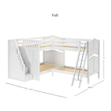 QUADRUPLE WC : Multiple Bunk Beds Full + Twin High Corner Bunk with Angled Ladder and Stairs on Left, Curve, White