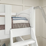 QUADRUPLE WP : Multiple Bunk Beds Full + Twin High Corner Bunk with Angled Ladder and Stairs on Left, Panel, White