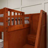 QUANTUM CP : Multiple Bunk Beds Full + Twin High Corner Bunk with Angled Ladder and Stairs on Right, Panel, Chestnut