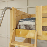 QUANTUM NP : Multiple Bunk Beds Full + Twin High Corner Bunk with Angled Ladder and Stairs on Right, Panel, Natural