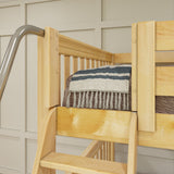 QUANTUM NS : Multiple Bunk Beds Full + Twin High Corner Bunk with Angled Ladder and Stairs on Right, Slat, Natural