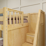 QUANTUM NS : Multiple Bunk Beds Full + Twin High Corner Bunk with Angled Ladder and Stairs on Right, Slat, Natural