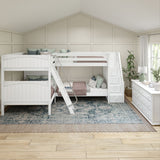 QUANTUM WP : Multiple Bunk Beds Full + Twin High Corner Bunk with Angled Ladder and Stairs on Right, Panel, White