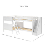 QUANTUM WP : Multiple Bunk Beds Full + Twin High Corner Bunk with Angled Ladder and Stairs on Right, Panel, White