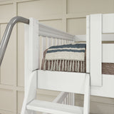 QUANTUM WS : Multiple Bunk Beds Full + Twin High Corner Bunk with Angled Ladder and Stairs on Right, Slat, White