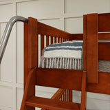 QUANTUM XL CS : Multiple Bunk Beds Full XL + Twin XL High Corner Bunk with Angled Ladder and Stairs on Right, Slat, Chestnut