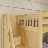 QUARTILE NP : Multiple Bunk Beds Twin High Corner Bunk Bed with Angled Ladder and Stairs on Left, Panel, Natural