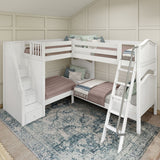 QUARTILE WC : Multiple Bunk Beds Twin High Corner Bunk Bed with Angled Ladder and Stairs on Left, Curve, White