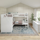 QUARTILE WC : Multiple Bunk Beds Twin High Corner Bunk Bed with Angled Ladder and Stairs on Left, Curve, White