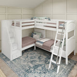 QUARTILE WP : Multiple Bunk Beds Twin High Corner Bunk Bed with Angled Ladder and Stairs on Left, Panel, White