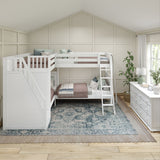 QUARTILE WP : Multiple Bunk Beds Twin High Corner Bunk Bed with Angled Ladder and Stairs on Left, Panel, White