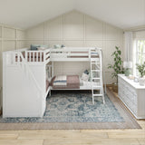 QUARTILE WS : Multiple Bunk Beds Twin High Corner Bunk Bed with Angled Ladder and Stairs on Left, Slat, White