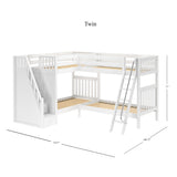QUARTILE WS : Multiple Bunk Beds Twin High Corner Bunk Bed with Angled Ladder and Stairs on Left, Slat, White