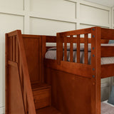 QUARTILE XL CP : Multiple Bunk Beds Twin XL High Corner Bunk with Angled Ladder and Stairs on Left, Panel, Chestnut