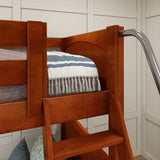 QUARTILE XL CP : Multiple Bunk Beds Twin XL High Corner Bunk with Angled Ladder and Stairs on Left, Panel, Chestnut