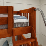 QUARTILE XL CS : Multiple Bunk Beds Twin XL High Corner Bunk with Angled Ladder and Stairs on Left, Slat, Chestnut