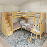 QUARTILE XL NP : Multiple Bunk Beds Twin XL High Corner Bunk with Angled Ladder and Stairs on Left, Panel, Natural