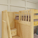 QUARTILE XL NP : Multiple Bunk Beds Twin XL High Corner Bunk with Angled Ladder and Stairs on Left, Panel, Natural