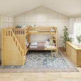 QUARTILE XL NP : Multiple Bunk Beds Twin XL High Corner Bunk with Angled Ladder and Stairs on Left, Panel, Natural