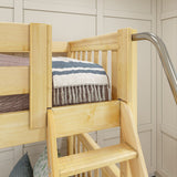 QUARTILE XL NS : Multiple Bunk Beds Twin XL High Corner Bunk with Angled Ladder and Stairs on Left, Slat, Natural