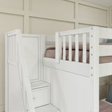 QUARTILE XL WC : Multiple Bunk Beds Twin XL High Corner Bunk with Angled Ladder and Stairs on Left, Curved, White