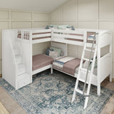 QUARTILE XL WP : Multiple Bunk Beds Twin XL High Corner Bunk with Angled Ladder and Stairs on Left, Panel, White