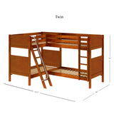 QUATTRO CP : Multiple Bunk Beds Twin High Corner Bunk Bed with Angled and Straight Ladder, Panel, Chestnut