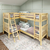 QUATTRO NS : Multiple Bunk Beds Twin High Corner Bunk Bed with Angled and Straight Ladder, Slat, Natural