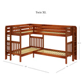 QUATTRO XL 1 CS : Multiple Bunk Beds Twin XL High Corner Bunk with Straight Ladders on Ends, Slat, Chestnut