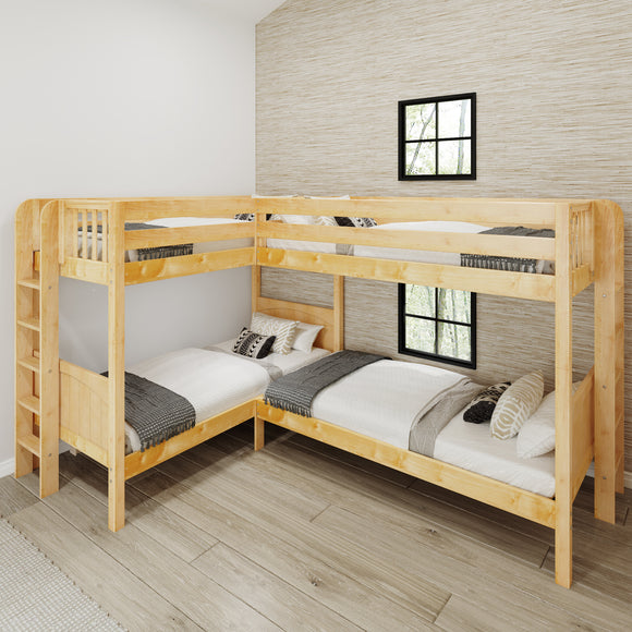 QUATTRO XL 1 NP : Multiple Bunk Beds Twin XL High Corner Bunk with Straight Ladders on Ends, Panel, Natural