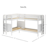 QUATTRO XL 1 WP : Multiple Bunk Beds Twin XL High Corner Bunk with Straight Ladders on Ends, Panel, White