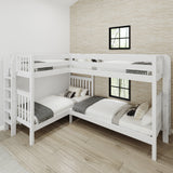 QUATTRO XL 1 WS : Multiple Bunk Beds Twin XL High Corner Bunk with Straight Ladders on Ends, Slat, White