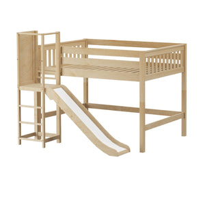 NICHE NS : Play Loft Beds Full Mid Loft Bed with Slide Platform, Slat, Natural