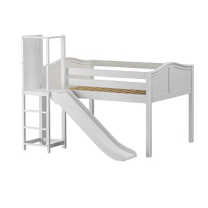 SALABIM WS : Play Loft Beds Full Low Loft Bed with Slide Platform, Slat, White