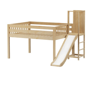 SALABIM WS : Play Loft Beds Full Low Loft Bed with Slide Platform, Slat, White