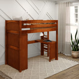 SLAM2 CP : Study Loft Beds Twin High Loft Bed with Straight Ladder on end, Storage + Desk, Panel, Chestnut