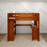 SLAM2 CS : Study Loft Beds Twin High Loft Bed with Straight Ladder on end, Storage + Desk, Slat, Chestnut