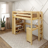 SLAM2 NP : Study Loft Beds Twin High Loft Bed with Straight Ladder on end, Storage + Desk, Panel, Natural