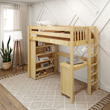 SLAM2 NS : Study Loft Beds Twin High Loft Bed with Straight Ladder on end, Storage + Desk, Slat, Natural