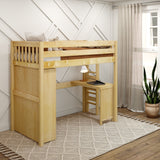 SLAM2 NS : Study Loft Beds Twin High Loft Bed with Straight Ladder on end, Storage + Desk, Slat, Natural