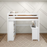 SLAM2 WC : Study Loft Beds Twin High Loft Bed with Straight Ladder on end, Storage + Desk, Curved, White