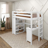 SLAM2 WC : Study Loft Beds Twin High Loft Bed with Straight Ladder on end, Storage + Desk, Curved, White