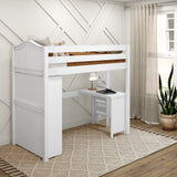 SLAM2 WC : Study Loft Beds Twin High Loft Bed with Straight Ladder on end, Storage + Desk, Curved, White