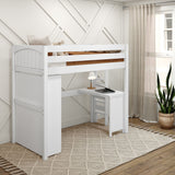 SLAM2 WP : Study Loft Beds Twin High Loft Bed with Straight Ladder on end, Storage + Desk, Panel, White